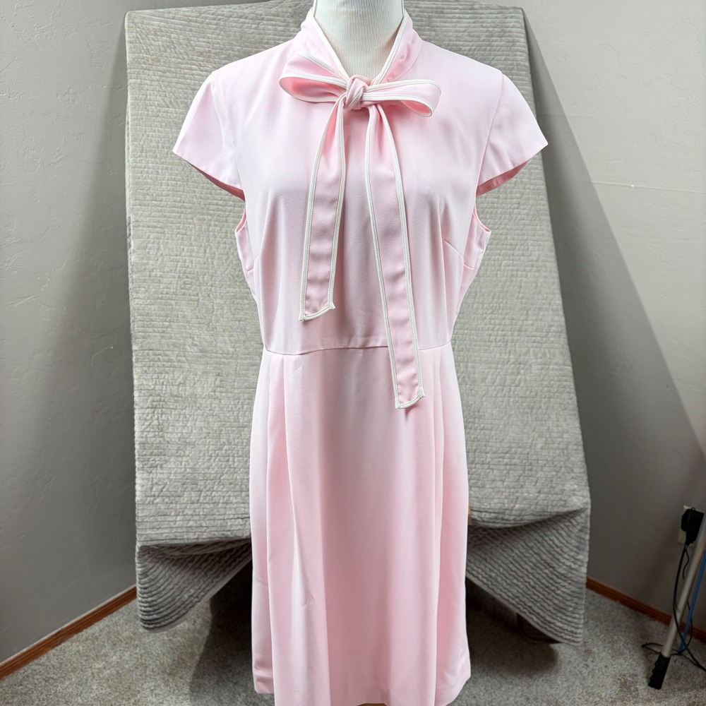 J.Crew Pink Tie Neck Short Sleeve Dress J2557 Summer 2018‎ Womens 14 A-Line Bow